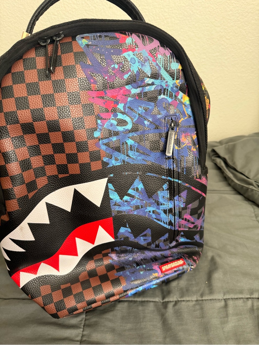 Sprayground Checkerboard Shark Backpack - Black/Brown/Red/Blue/Pink - Picture 6 of 6